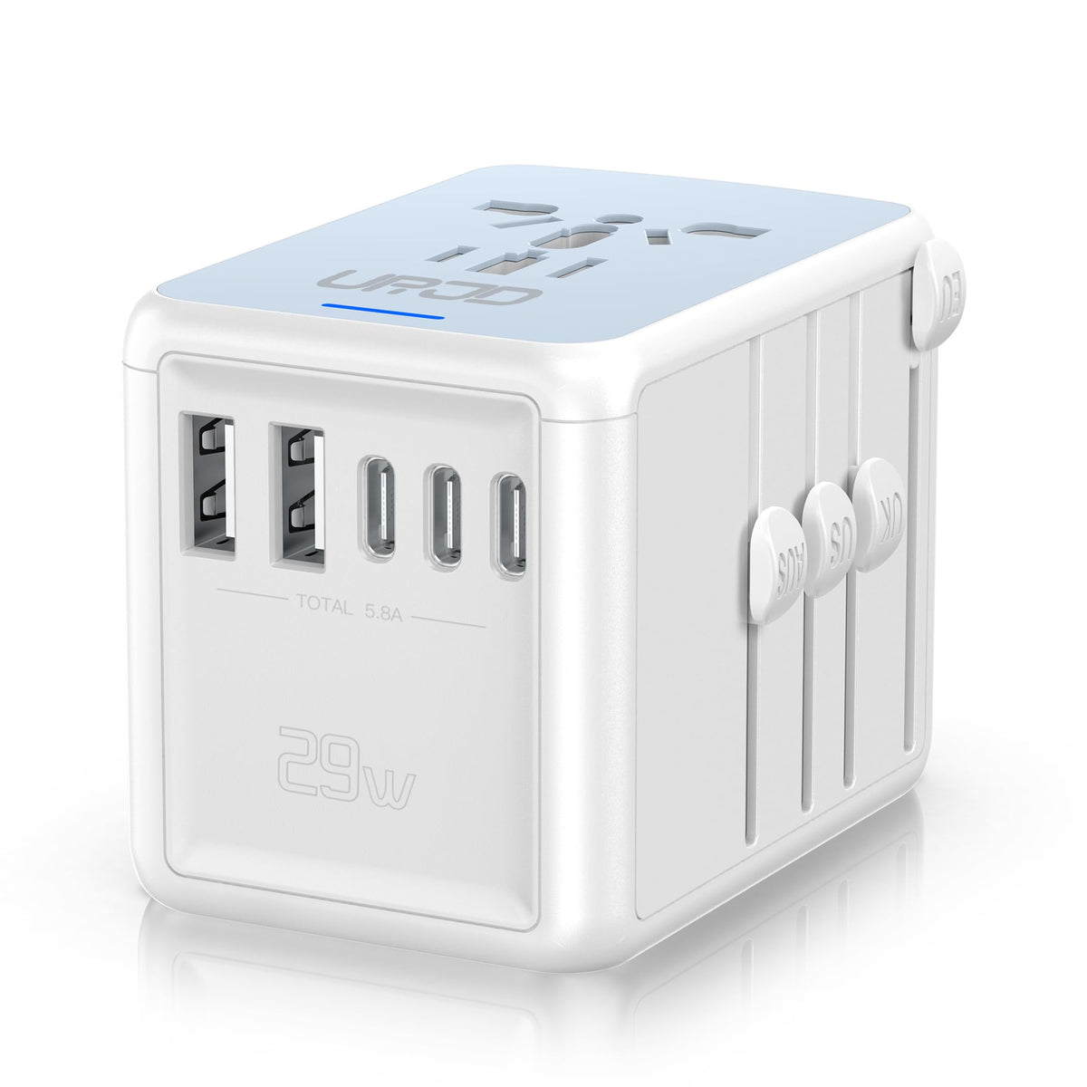 Urjd Universal Travel Adapter With 5 Usb Ports (3 Usb C) & Multi Ac Outlet, International Power Plug Adapter Converter Worldwide