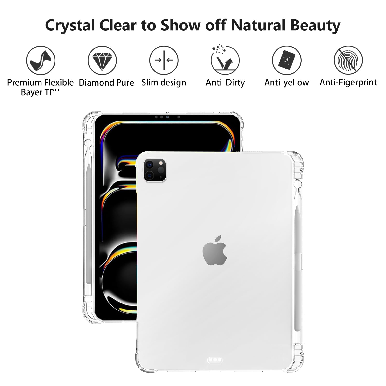 Aircawin For Ipad Pro 13 Inch Case Clear M4 With Pencil Holder 2024,Clear Case For Ipad Pro 5Th Generation,Supports Apple Pencil