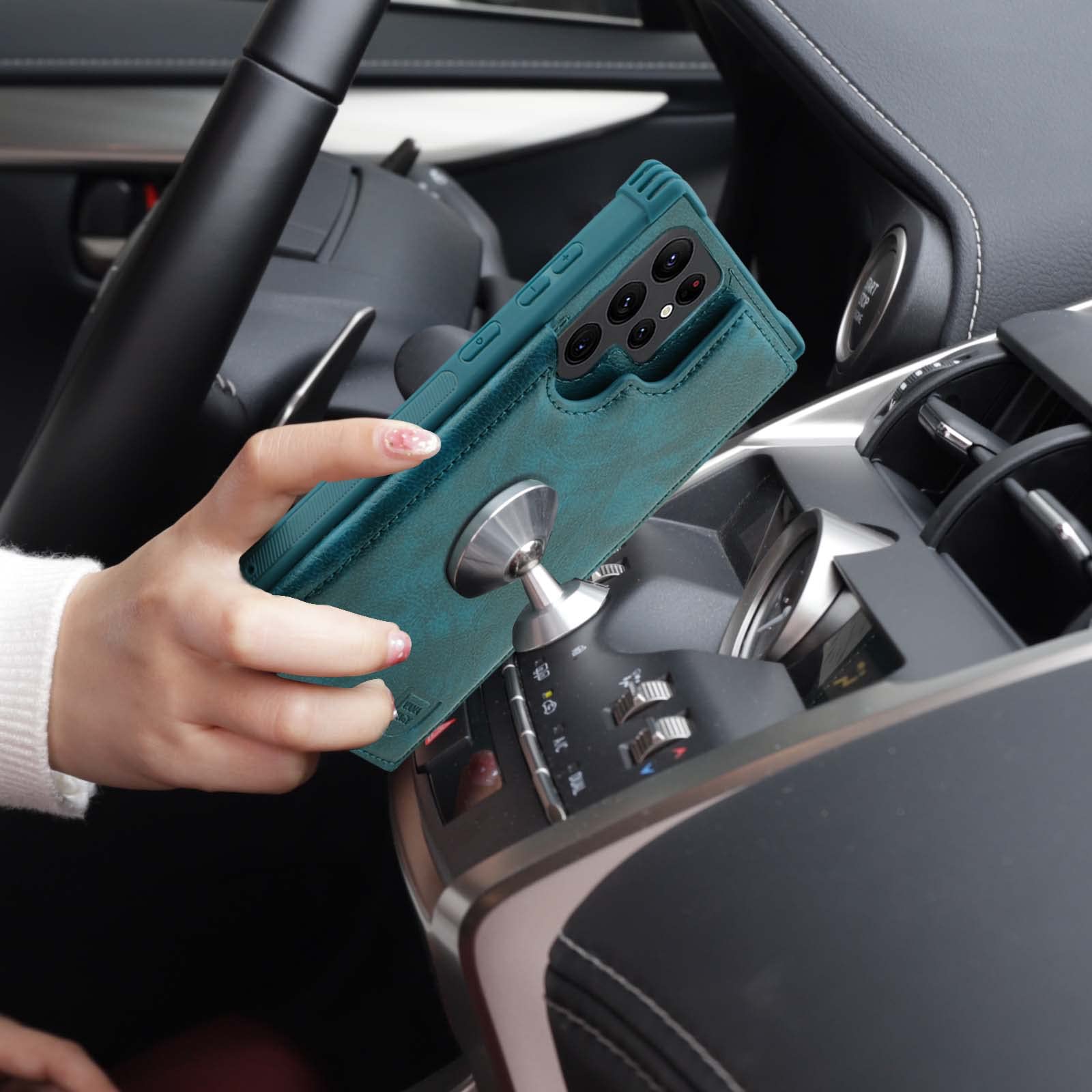 Vanavagy Wallet Case Compatible For Galaxy S23 Ultra For Women And Men,Leather Flip Folio Phone Cover Fits Magnetic Car Mount Wi