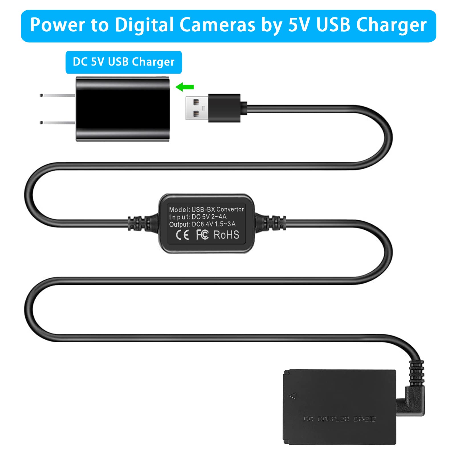 Tkdy Ack E12 Usb Cord Cameras Power Supply M50 Dummy Battery Lp E12 Dr E12 Dc Coupler Kit, Fit For Canon Eos M50 Mark Ii, Eos M50 M100 M200 M M2 M10, Kiss M, Kiss M2 Digital Camera.