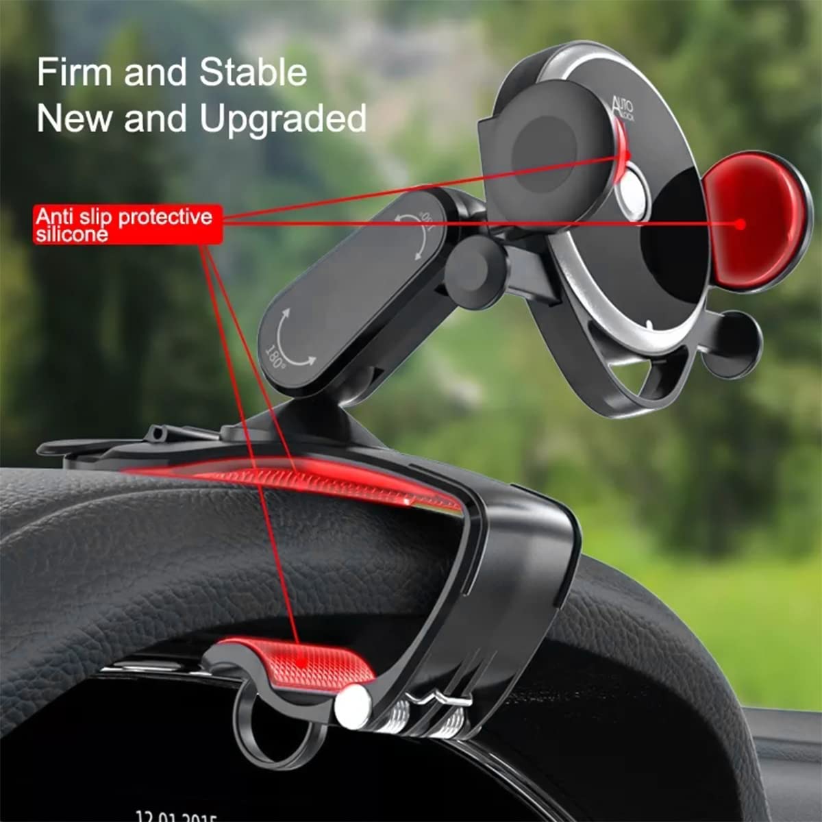 Belomi Car Phone Holder Mount, Clip On Auto Dashboard, Cell Phone Stand With Parking Number Plate, 360 Degree Rotation One Hand