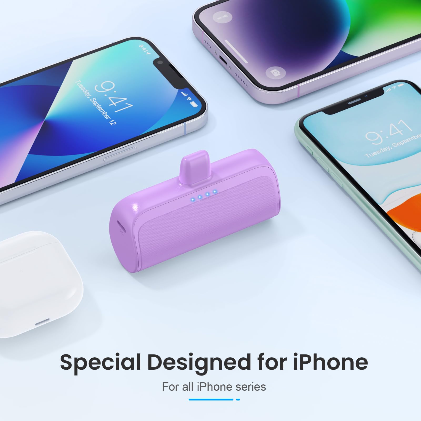 [2 Pack]Mini Portable Charger For Iphone,5200Mah Ultra Compact Fast Charging Power Bank Cordless Cute Small Smart Battery Pack C