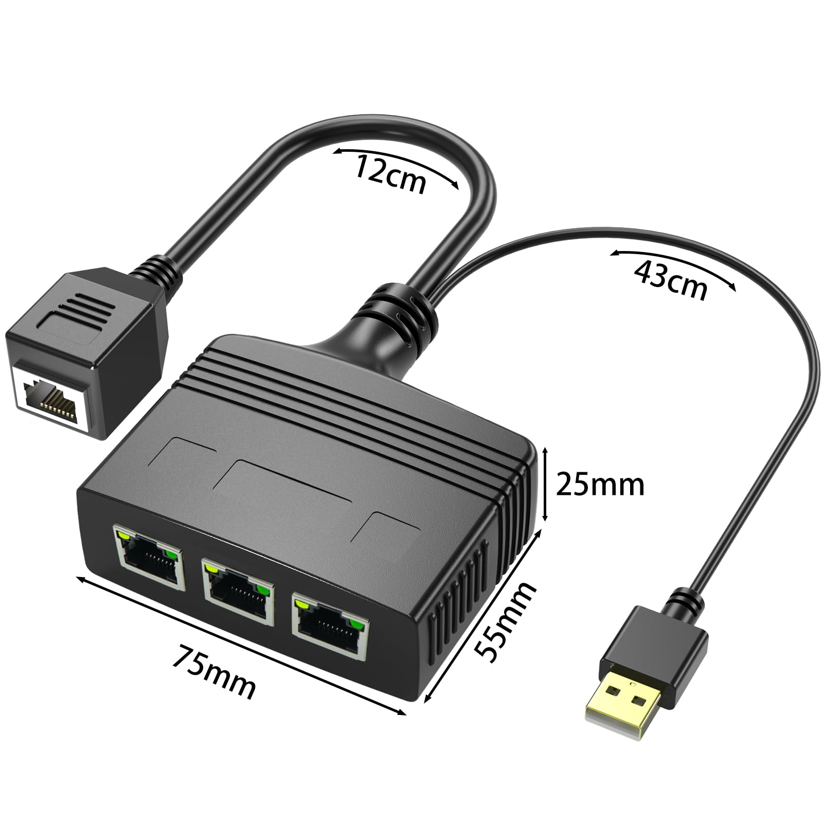 Riieyoca 1 To 3 Port 1000 Mbps Rj45 Ethernet Splitter Adapter,8 Core Gigabit High Speed Lan Network Splitter For Cat5, Cat5E, Ca