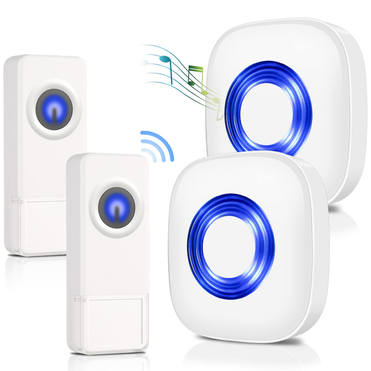 Wireless Doorbell - Physen Waterproof Doorbell Chime Kits With 2 Transmitters+2 Receivers, Operating At 1300-Ft Range, 58 Melodi