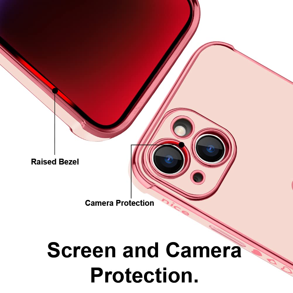 Kanghar Compatible With Iphone 14 Plus Case For Women Girl, Plating Edge Cute Love Heart Soft Tpu Bumper With 4 Corners Shockpro