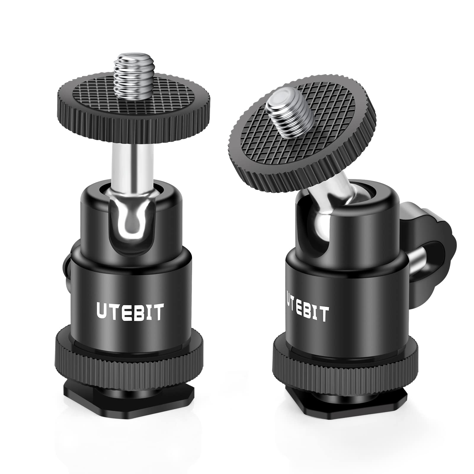 12Mm Tripod Ball Head, Utebit 360� Rotatable Metal Mini Ball Head With 1/4' Hot Shoe, Ballheads Camera Mount Adapter For Sport Camera, Pocket Light, Microphone, Loading 1.1Lb(2 Pack)