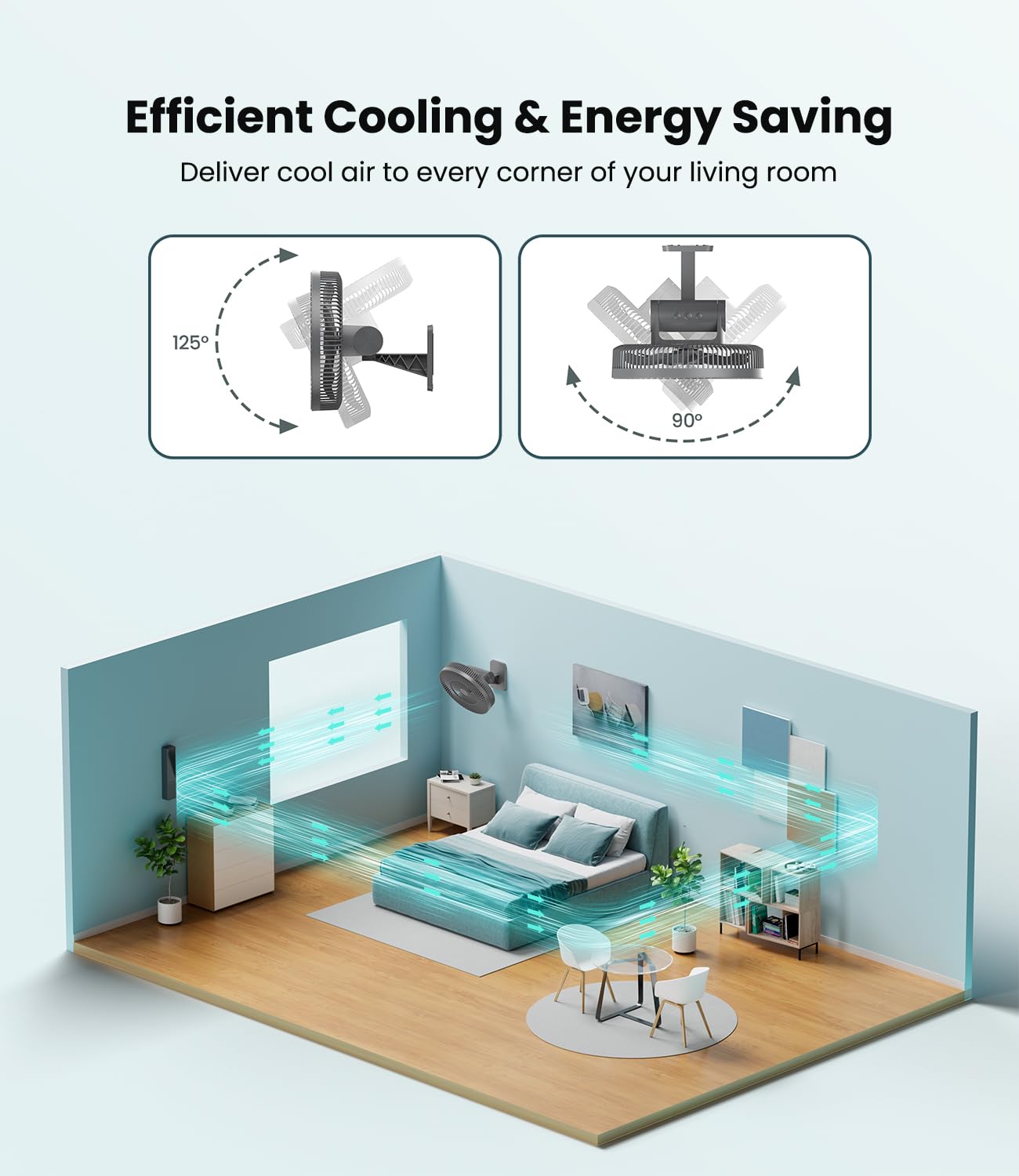Lemoistar 12 Wall Mounted Fan With Remote Control, 90 Oscillating, 4 Speeds Timer And Adjustable Tilt, 8.2Ft Cord, Quiet, Ideal