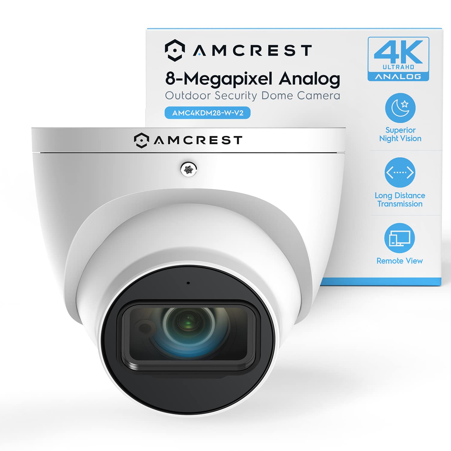 Amcrest Analog 4K Outdoor Security Camera, Turret 8Mp @15Fps Cctv Coax Bnc Camera, 65Ft Night Vision, 125 Angle, Built In Mic, W