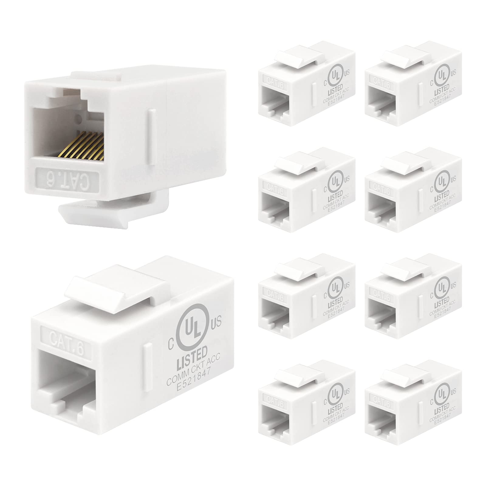 Vcelink Rj45 Cat6 Keystone Jack Inline Coupler Ul Listed 10 Pack, Female To Female Network Insert Utp For Cat6/Cat5E/Cat5 Cable