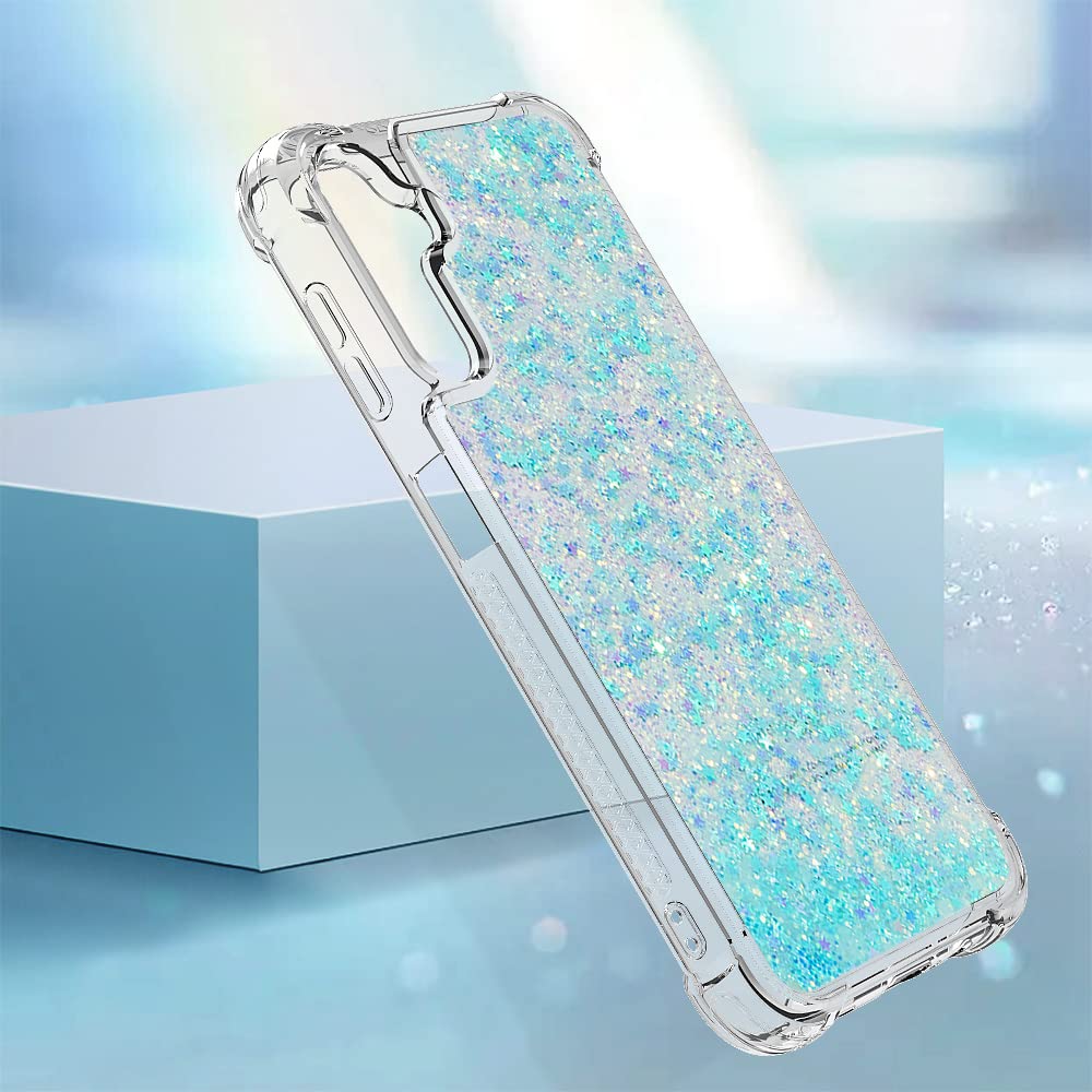 Caiyunl For Samsung Galaxy A14 5G Case With Tempered Glass Screen Protector, Women Girls Glitter Bling Floating Liquid Cute Soft