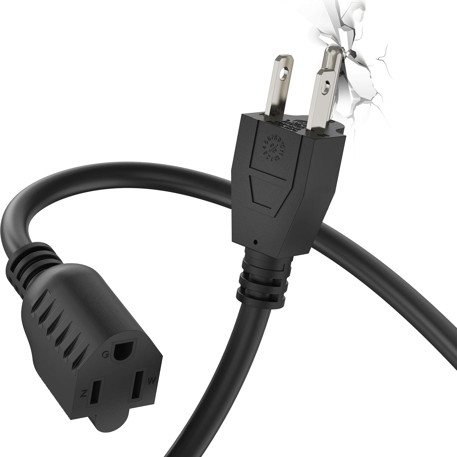 Plugtul 3 Ft Extension Cord Black, Short Power Cord, Indoor/Outdoor 16 Gauge 3 Prong Grounded Wire Etl Listed, 13A 1625W 125V Sj