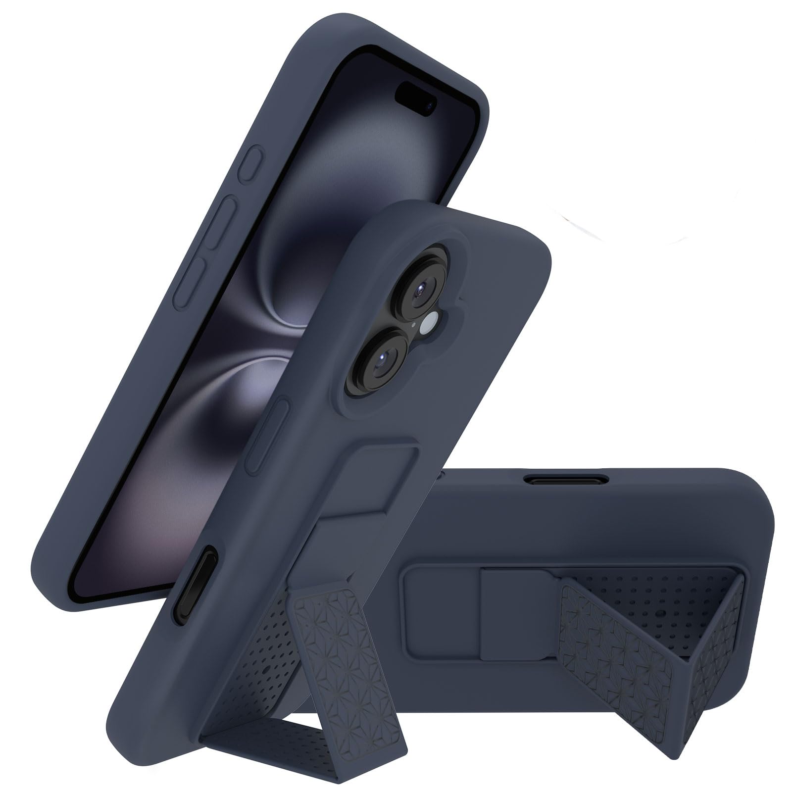 Laudtec Silicone Kickstand Case Compatible With Iphone 16 Case Vertical And Horizontal Stand Hand Strap Metal Kickstand, Flexibl