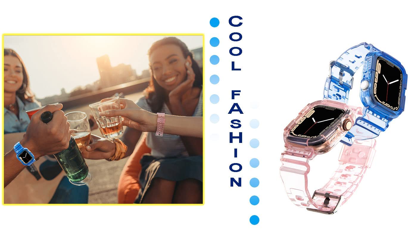 Blingbrione Case With Band Compatible For Apple Watch 38Mm 40Mm 41Mm,Clear Jelly Tpu Silicon Soft Wristband With Shockproof Rugg