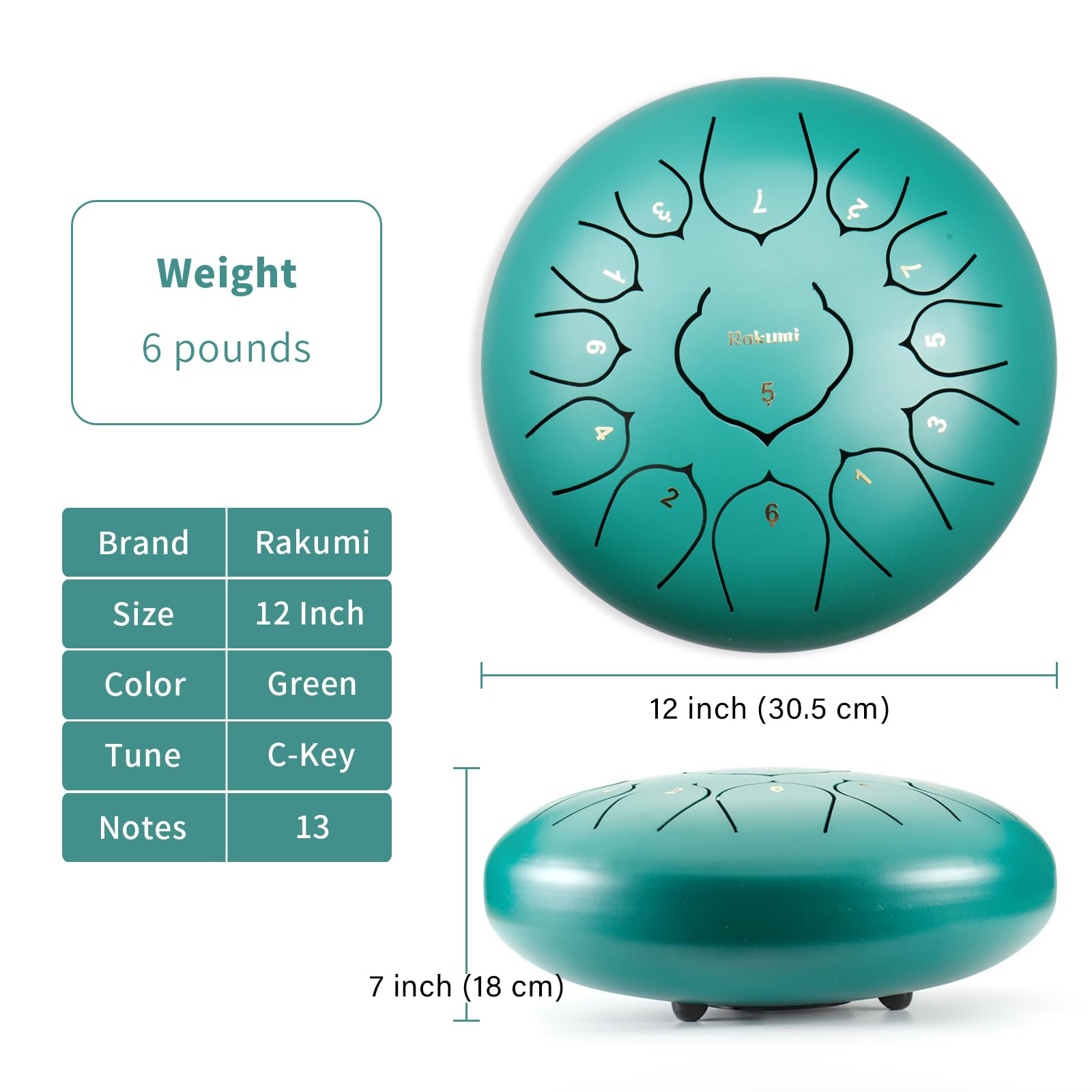 Steel Tongue Drum 13 Note 12 Inch Percussion Instrument Lotus Hand Pan Drum C Key With Drum Mallets Carry Bag