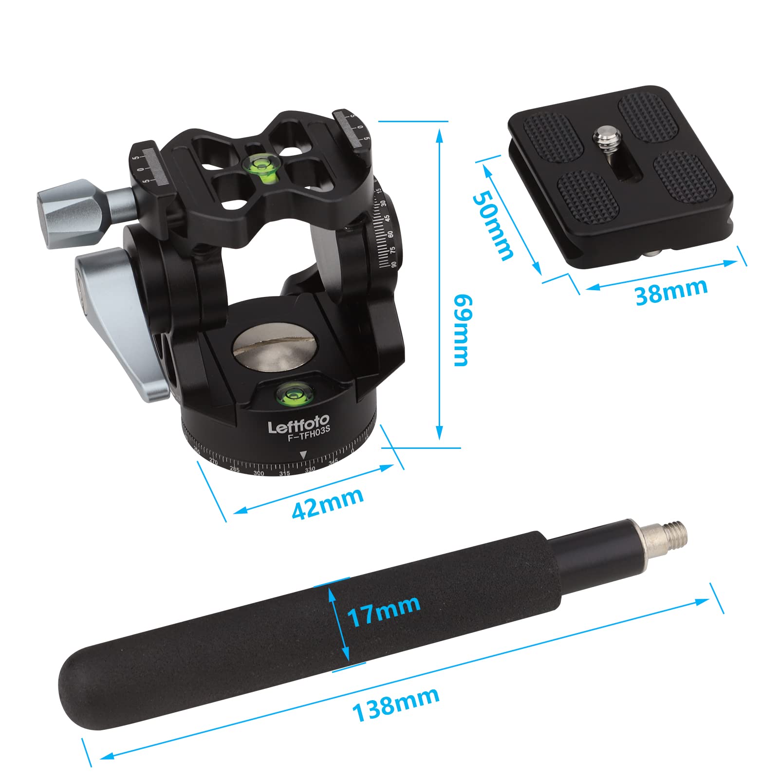 Leftfoto Video Tripod Fluid Head With Arca Plate,Lightweight Panorama Base Head For Dji Rs2/3 Gimbals Compact Video Cameras And