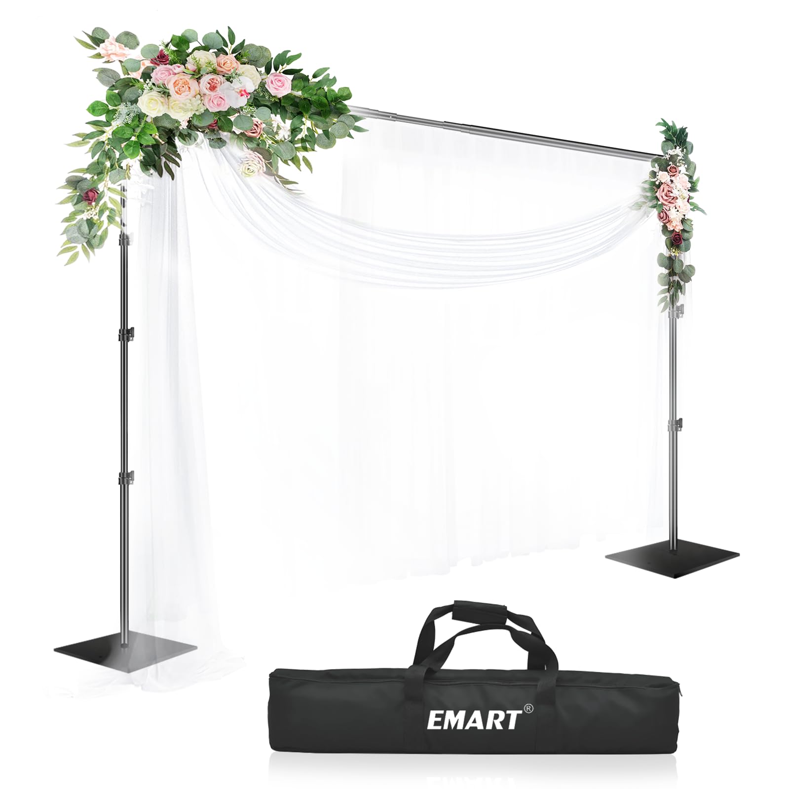 Emart Backdrop Stand, 8.5Ft Height 10Ft Width Adjustable Photography Background Support Poles With Heavy Duty Flat Base, Photo Metal Steel Pipe And Drape Frame Kit For Parties Birthday Wedding   Black