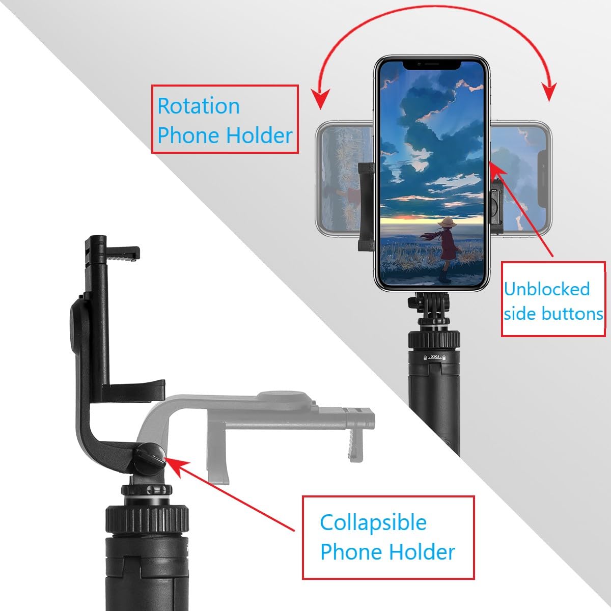 66 Tripod For Iphone & Camera, Portable Phone Tripod With Rechargeable Remote Control And Rotate Phone Stand, Selfie Stick For I