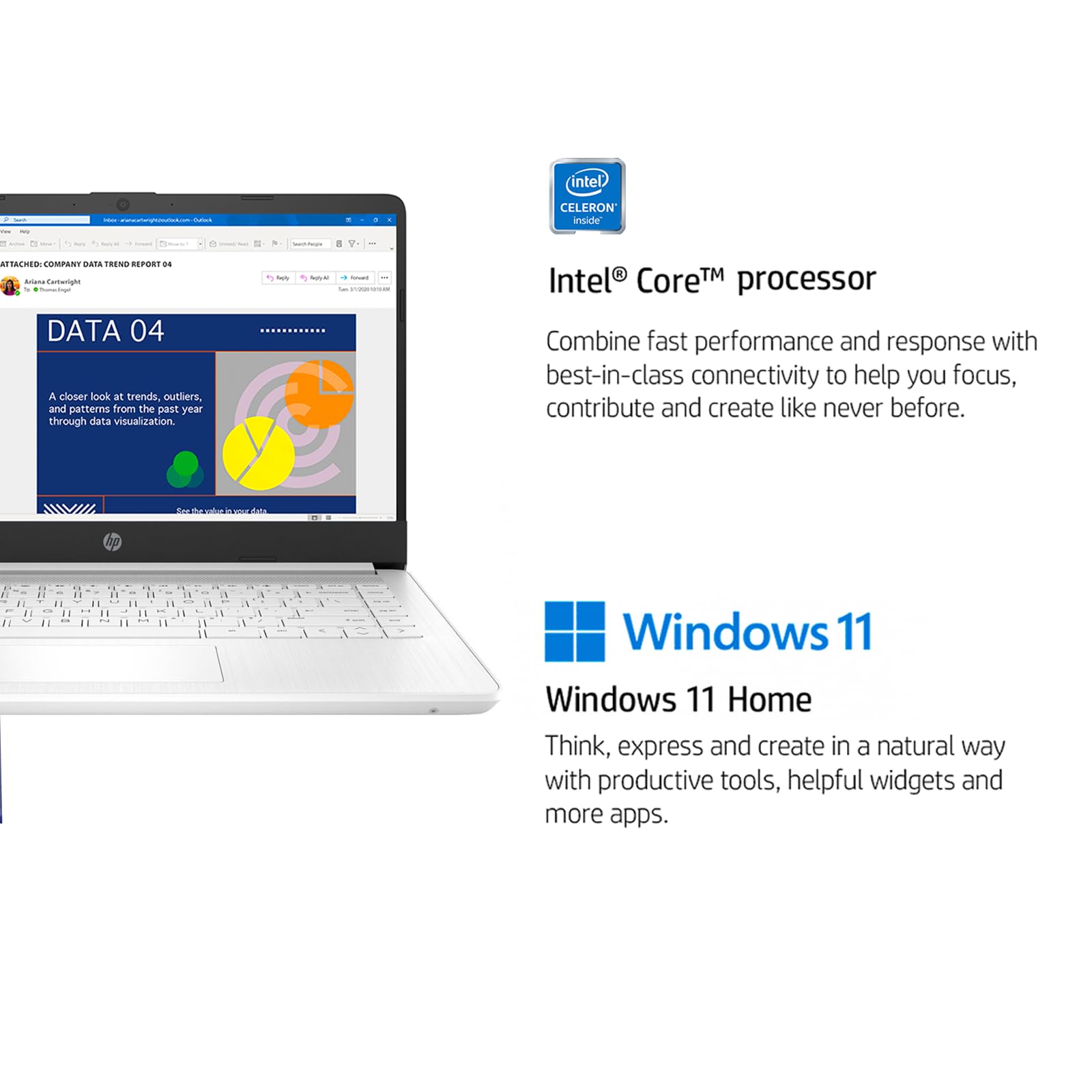 Hp 14'' Laptop For Student And Business, Ultral Light Laptops, Intel Celeron N4120(Quad-Core),16Gb Ram,192Gb Storage(64Gb Emmc+1