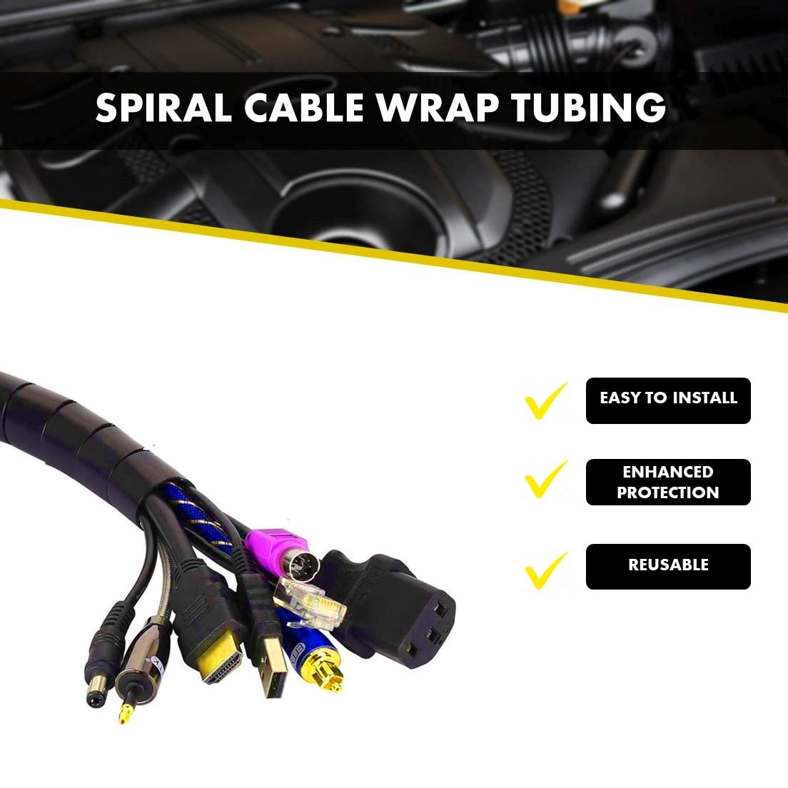Kable Kontrol Vortex Spiral Cable Wrap   1/2� Inch 100� Feet Long   Hose Protector Flexible Polyethylene Wire Conduit Tubing Cable Sleeve Cord Cover To Organize Wires � Black