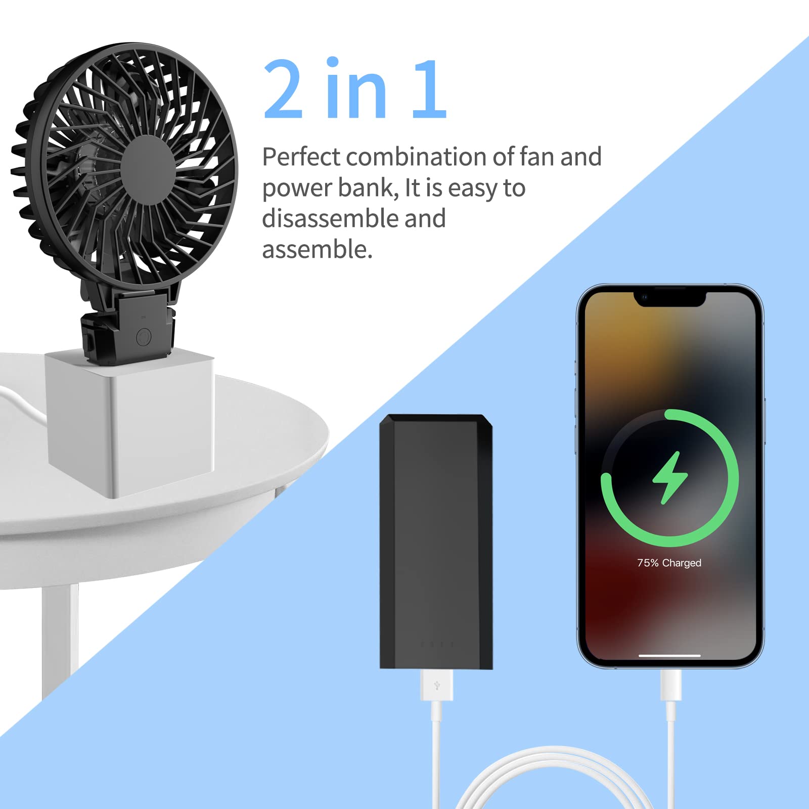 Handfan 5200Mah Portable Handheld Fan, 6 Speeds Hand Held Fan Foldable Personal Clip Fan, Battery Operated Usb Rechargeable Fan,