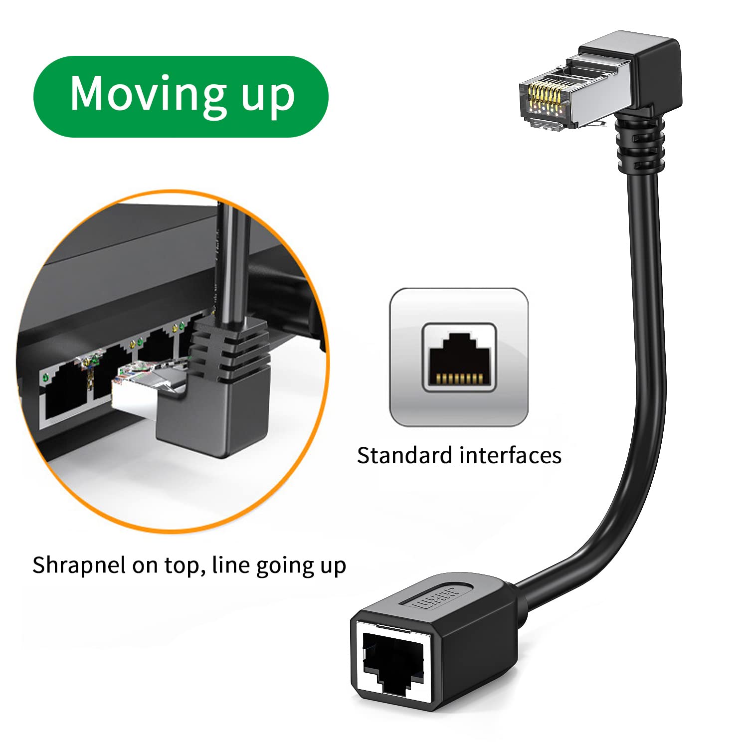 Juxinice 2Pack Cat6 Extension Cable 90 Degree,Cat6 Ethernet Extender Cable 4Inch,Right Angle Upward Internet Network Patch Cord