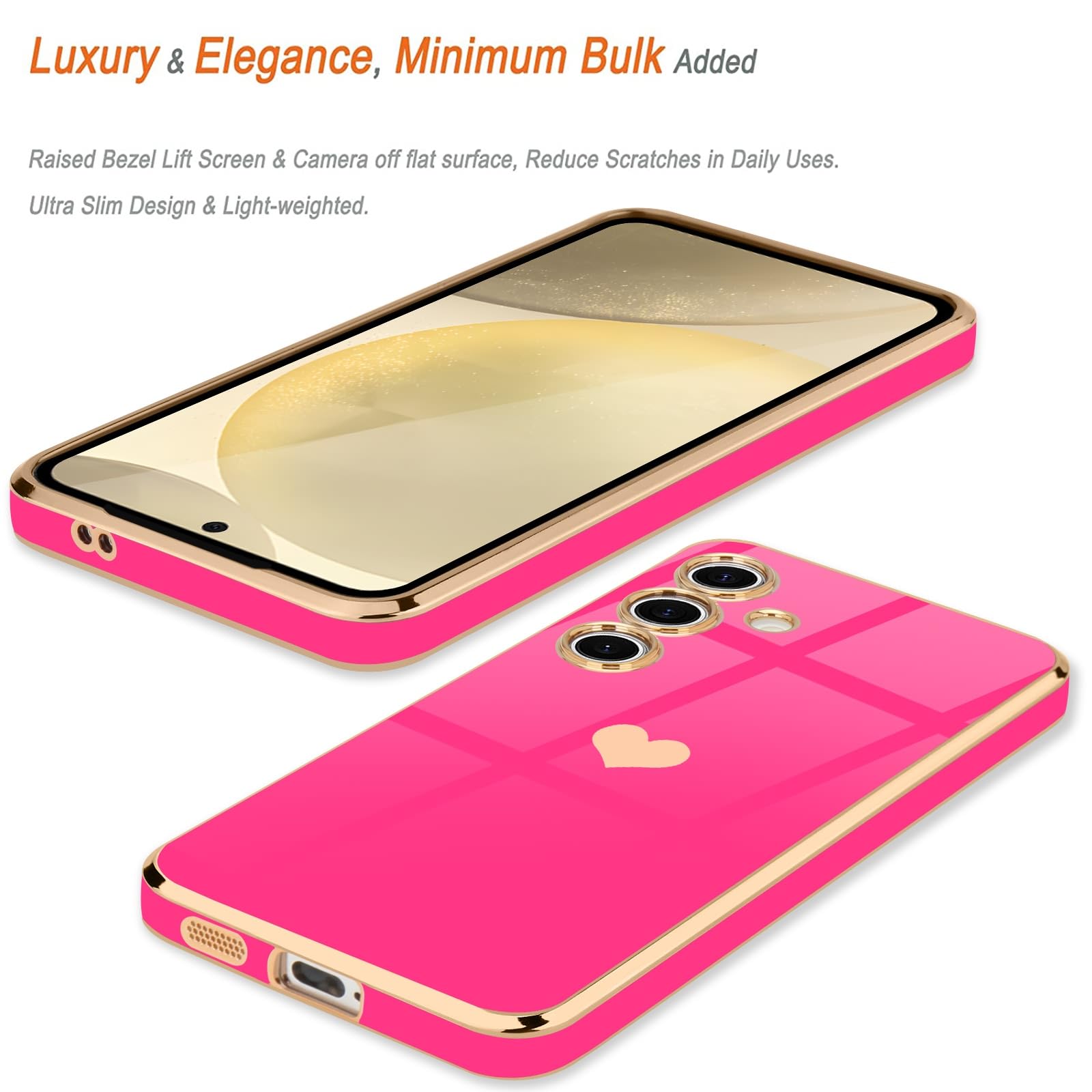 Teageo For Samsung Galaxy S24 Plus Case For Women Girl Cute Love Heart Luxury Bling Soft Back Cover Raised Full Camera Protectio