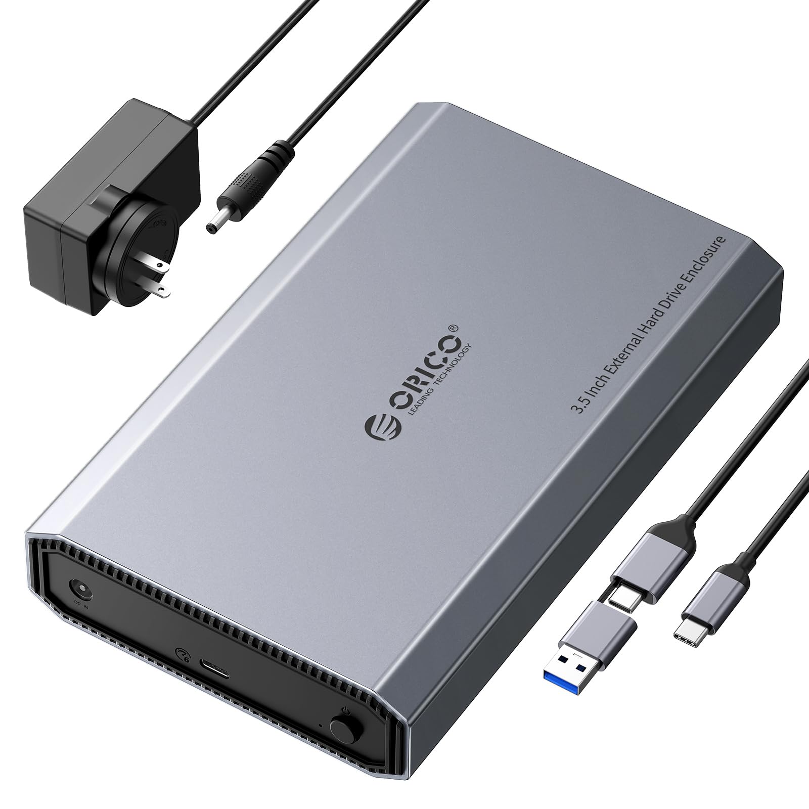 ORICO Aluminum 3.5 Hard Drive Enclosure with USB 3.2 Gen 2 6Gbps Transfer Speed, Fit for 3.5/2.5 Inch SATA HDD SSD Up to 20TB, USB C to USB C/A 2 in 1 Cable Compatible with MacBook Windows(DD35 C3)