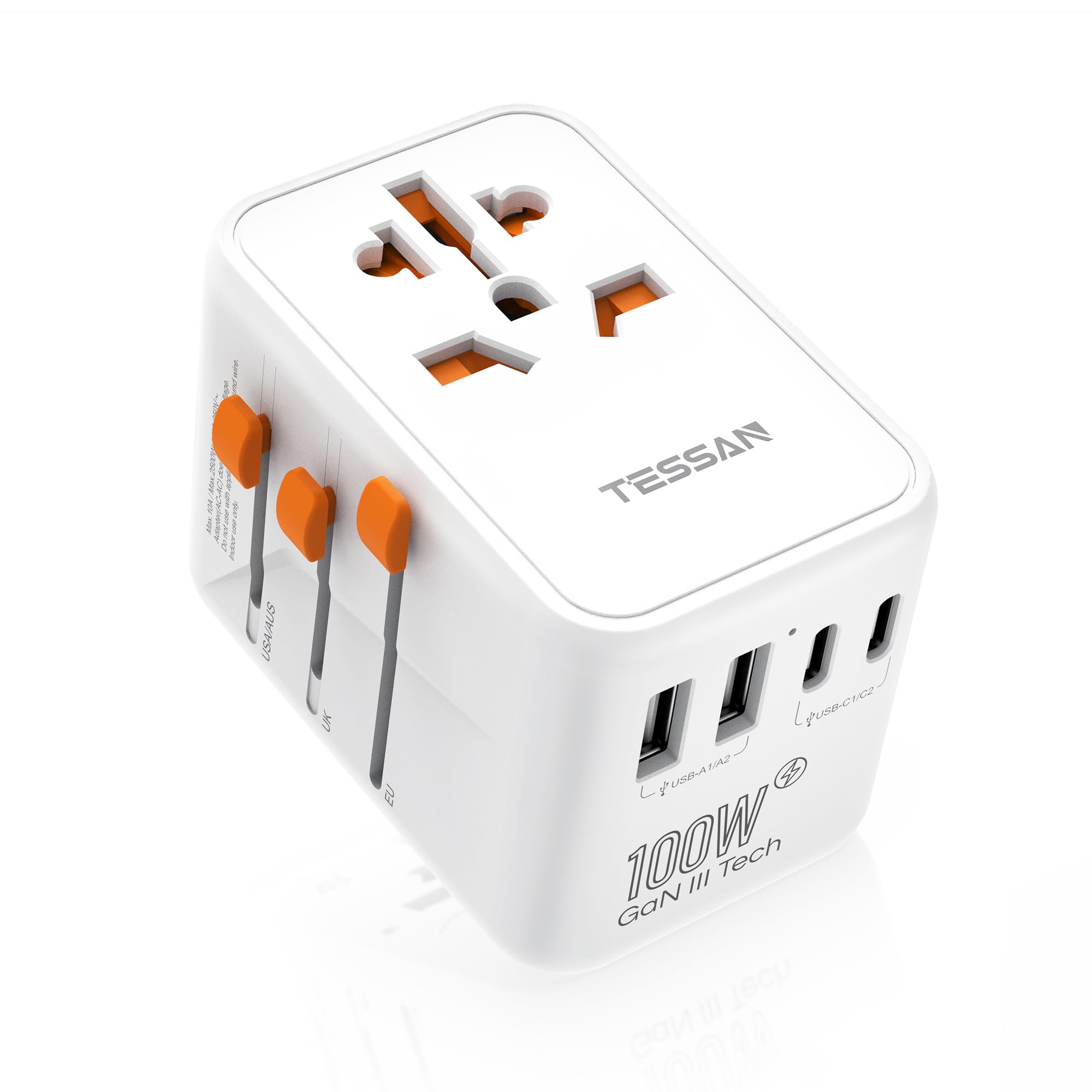 100W Gan Universal Travel Adapter, Tessan International Power Adapter With 5 Usb(3 Usb C) Charging Ports, Travel Adapter Worldwi