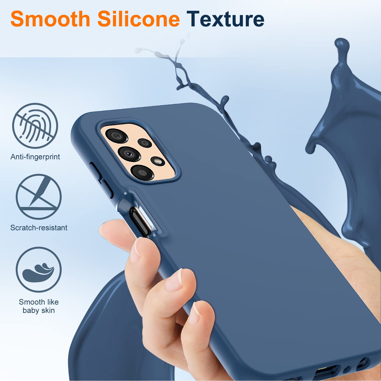 LeYi Samsung Galaxy A13 5G Phone Case 2 Tempered Glass Screen Protectors Full-Body Shockproof Soft Liquid Silicone Navy Blue