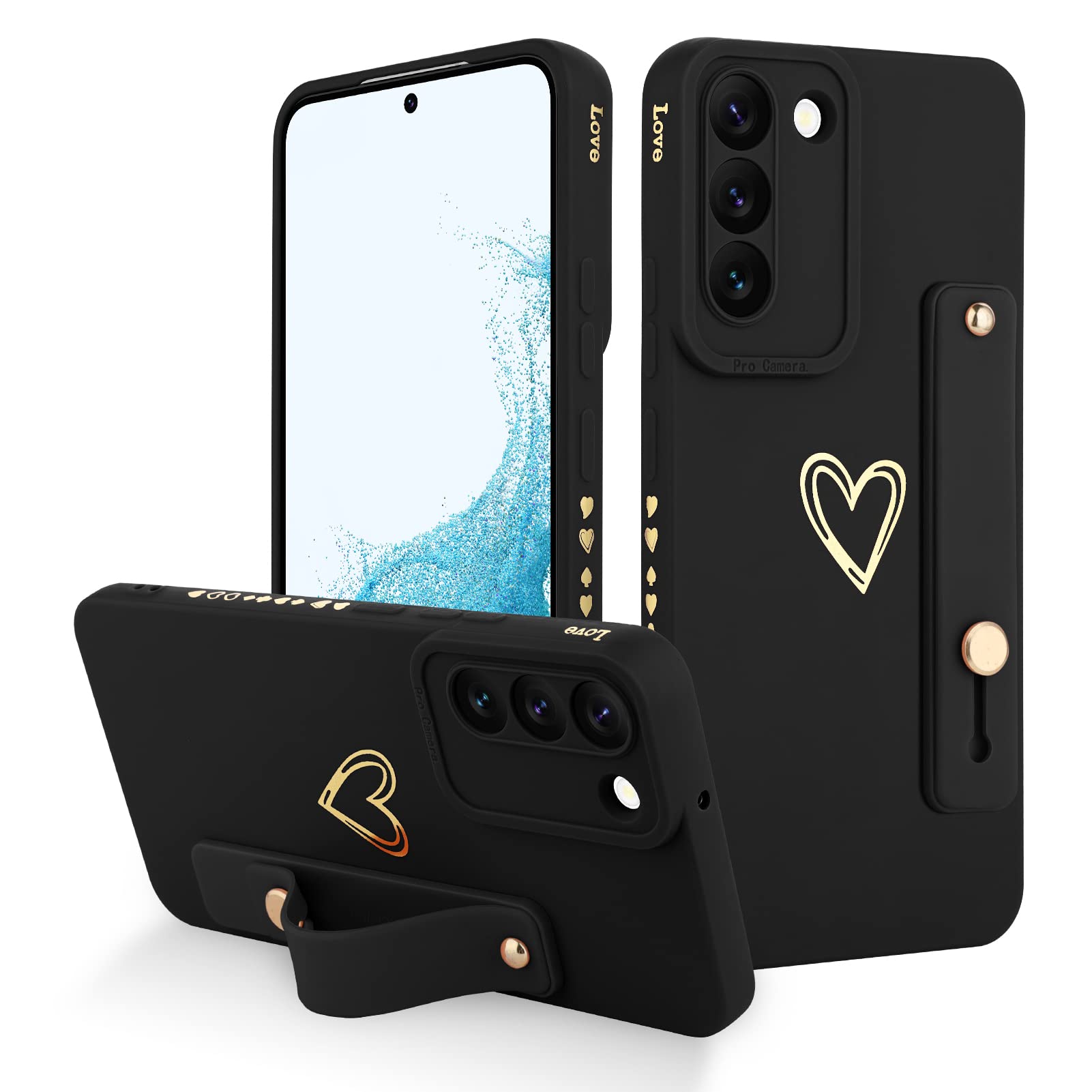 Fiyart Designed For Galaxy S22 Plus Case With Phone Stand Holder Cute Love Hearts Pattern Slim Protective Camera Protection Cove