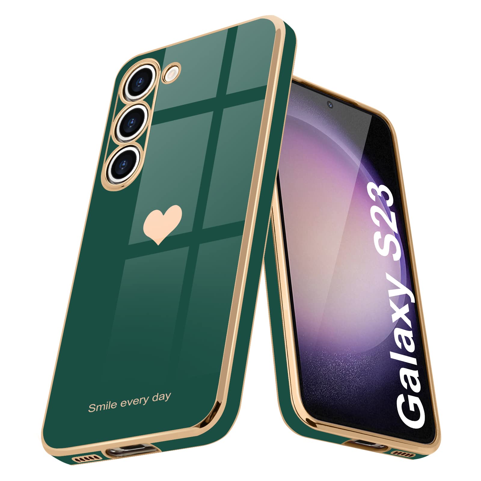 Teageo For Samsung Galaxy S23 Case For Women Girl Cute Love Heart Luxury Bling Soft Back Cover Raised Full Camera Protection Bum