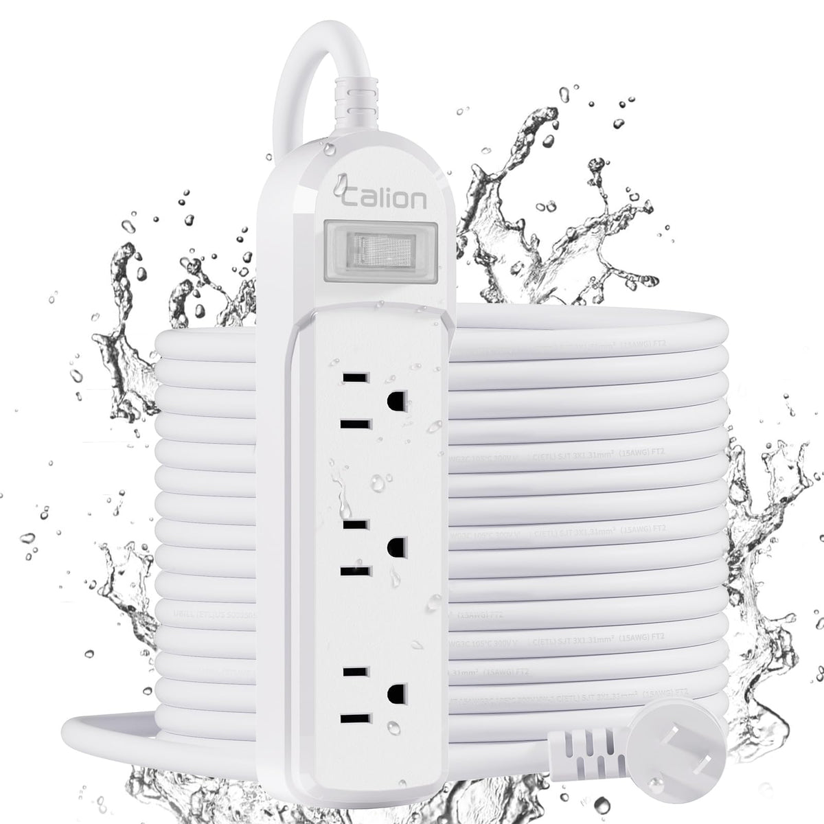 Calionltd Outdoor Power Strip Weatherproof, Ipx6 Waterproof, 24.6Ft Sjt 16Awg Extension Cord 3 Widely Outlets 1875W Overload Pro
