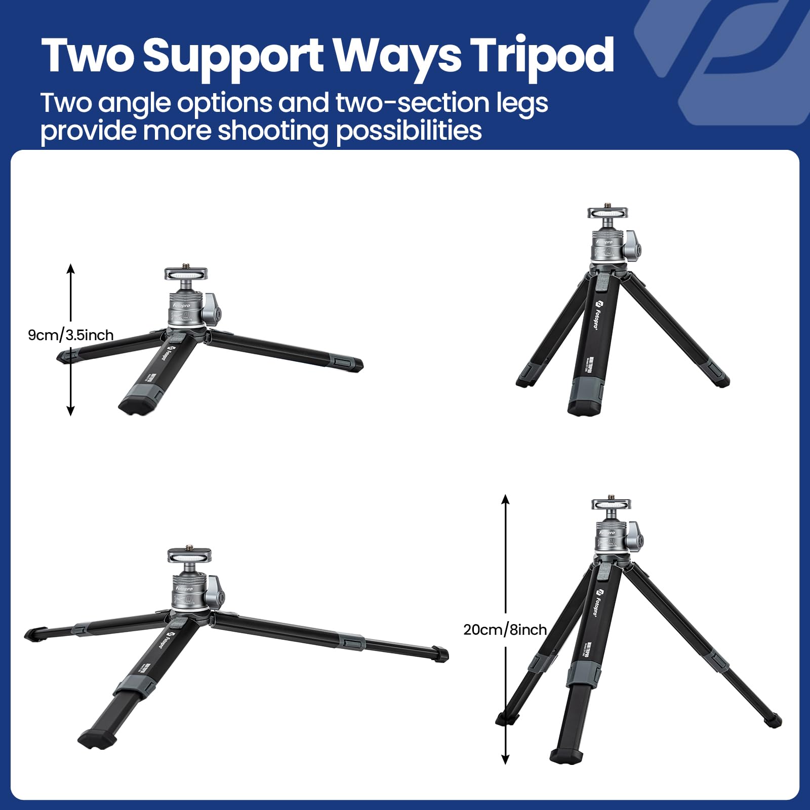 Fotopro Mini Camera Tripod With Carbon Fiber 3 Section Center Cloum 360Ballhead Extendable Portable Small Desktop Tripod For Iph