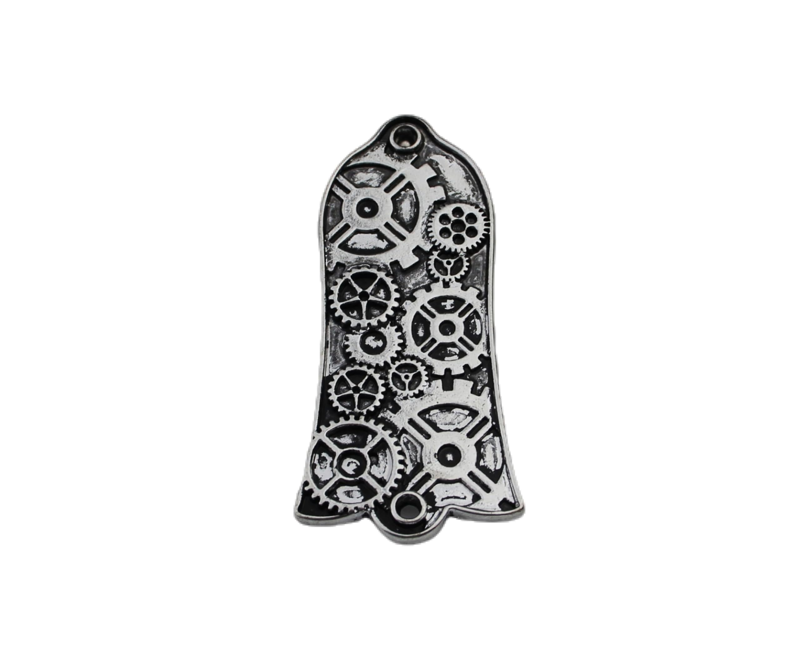 Guyker 1 Pcs Guitar Head Cover 2 Holes, Zinc alloy Guitar Truss Rod Cover for LP Style Guitar Accessories Parts, Gear Pattern JA