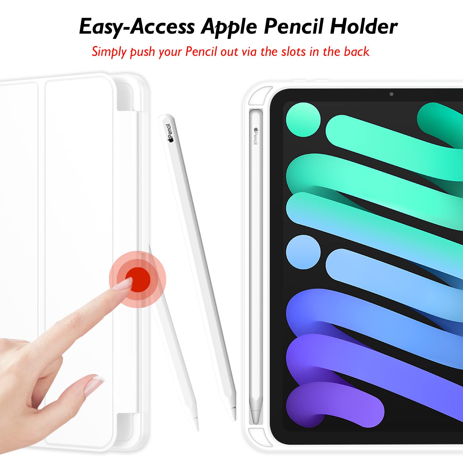 Imieet Ipad Mini 7 Case 2024 (A17 Pro), Ipad Mini 6 Case (8.3 Inch,2021 Model), Ipad Mini 7Th/6Th Generation Case With Pencil Holder, Trifold Stand Smart Case With Soft Tpu Back,White