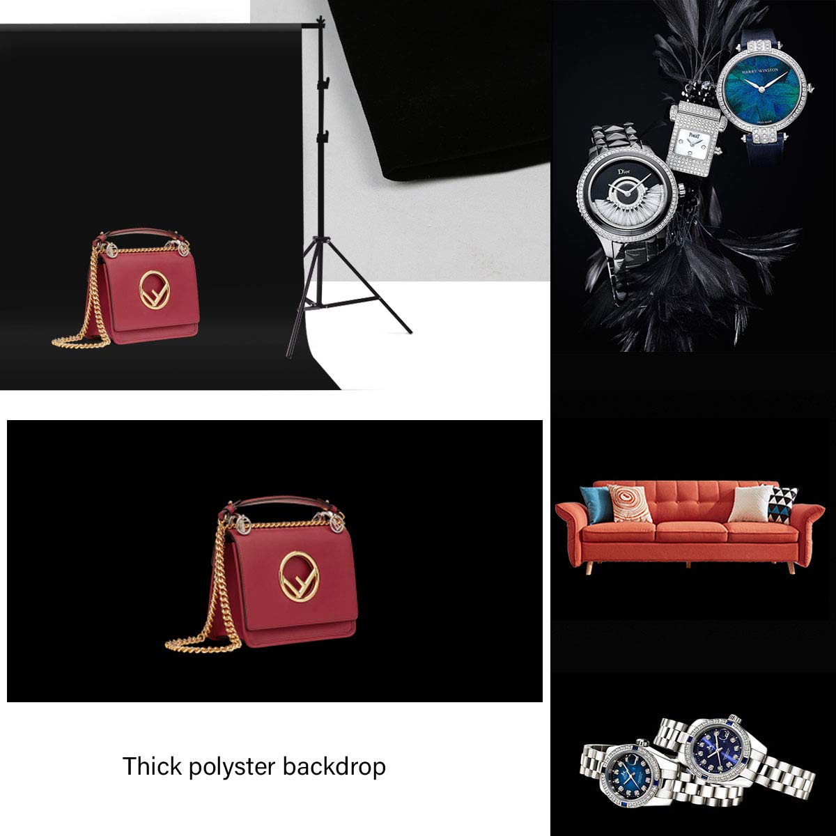 Hmtfoto Background Solid Black Backdrop Muslin Portrait Background Screen For Photo Backdrop Video Photography Studio(10X12Ft, B