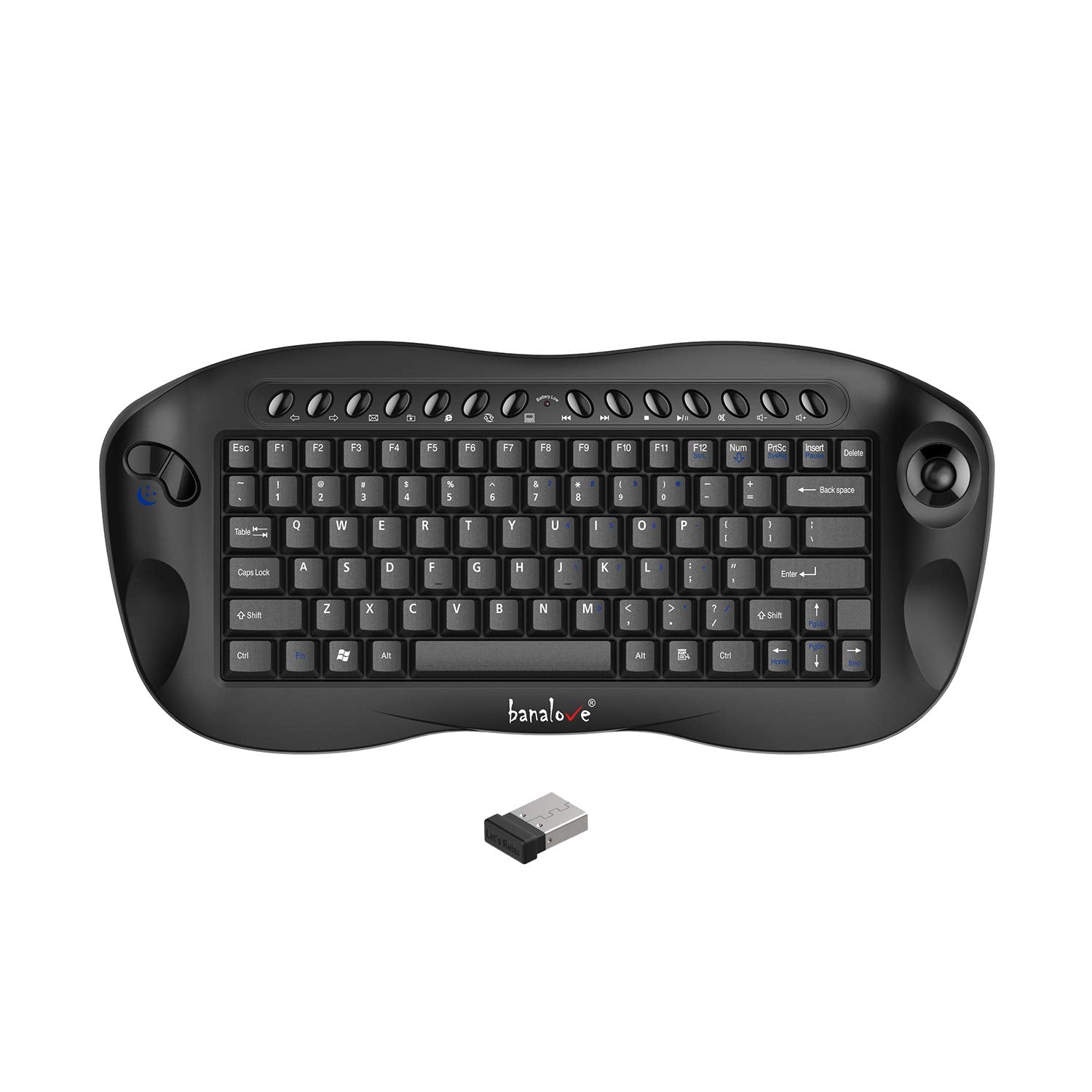 2.4Ghz Wireless Debounce Keyboard And Trackball Mouse Combo,Mini Portable Keyboard With Built In Mouse Combination,Htpc Home The