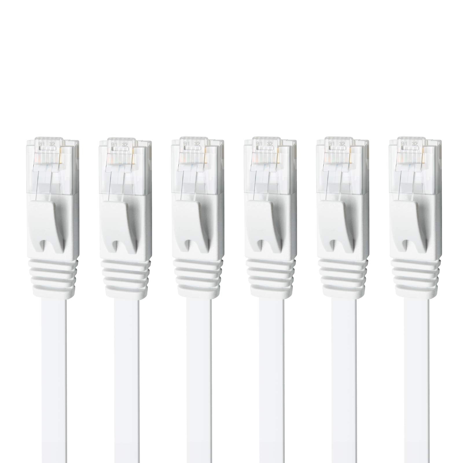 Yauhody Cat 6 Ethernet Cable 10Ft 6 Pack White, High Speed Solid Flat Cat6 Gigabit Internet Network Lan Patch Cords, Bare Copper Snagless Rj45 Connector For Modem, Router, Computer (10Ft 6Pack, White)