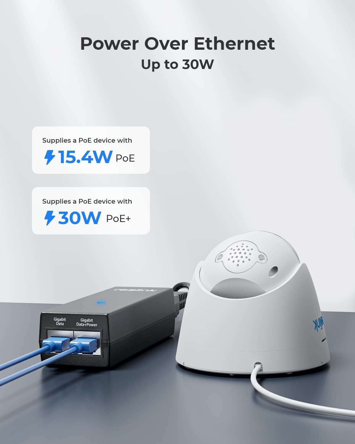 Reolink Gigabit Poe Injector, Convert Non Poe To Poe, Supplies Poe+ (30W) Or Poe (15.4W), Distance Up To 100M, Plug & Play, Suit