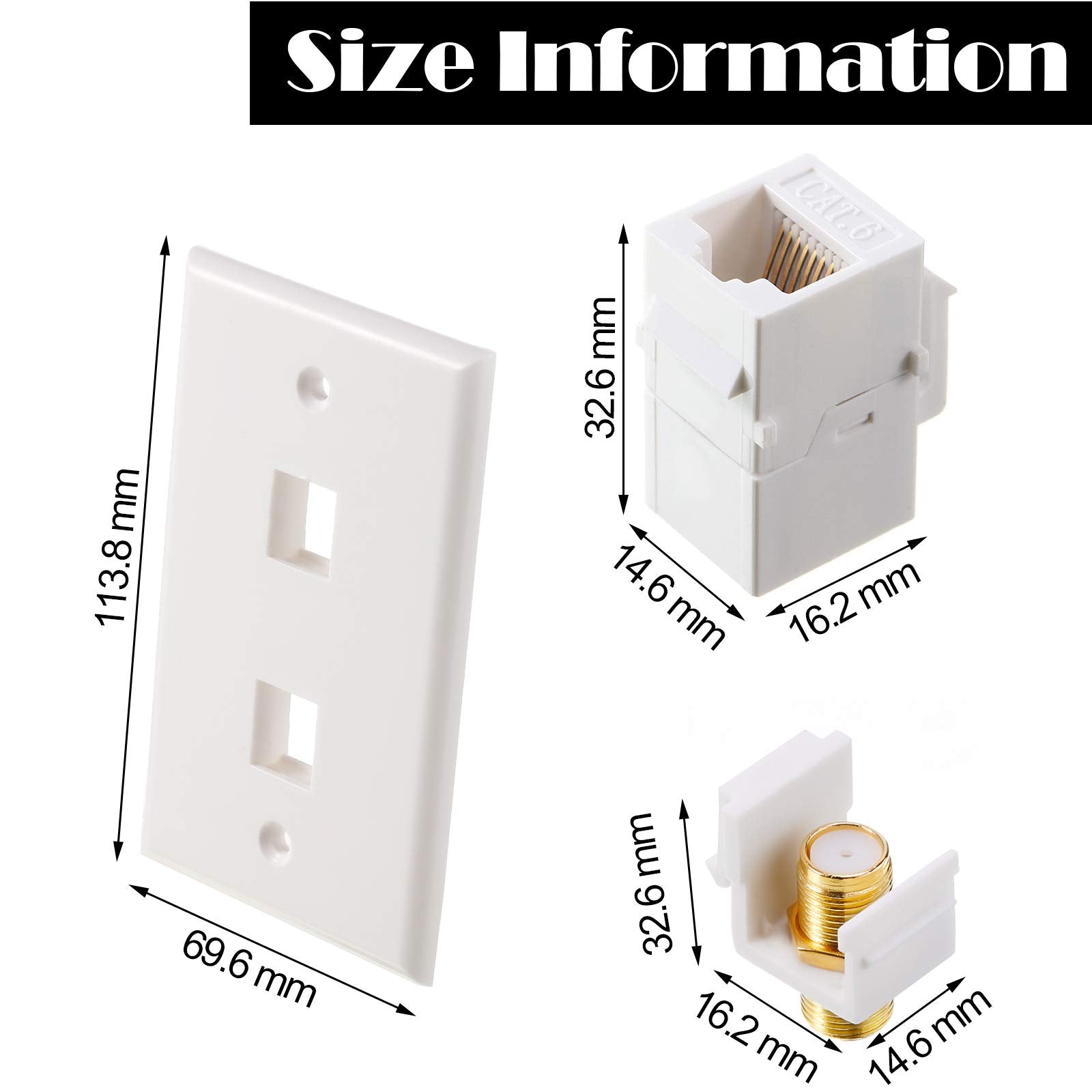 Weewooday 4 Pack Cat6 Ethernet Coax Wall Plates Gold-Plated F-Type Port Plastic White