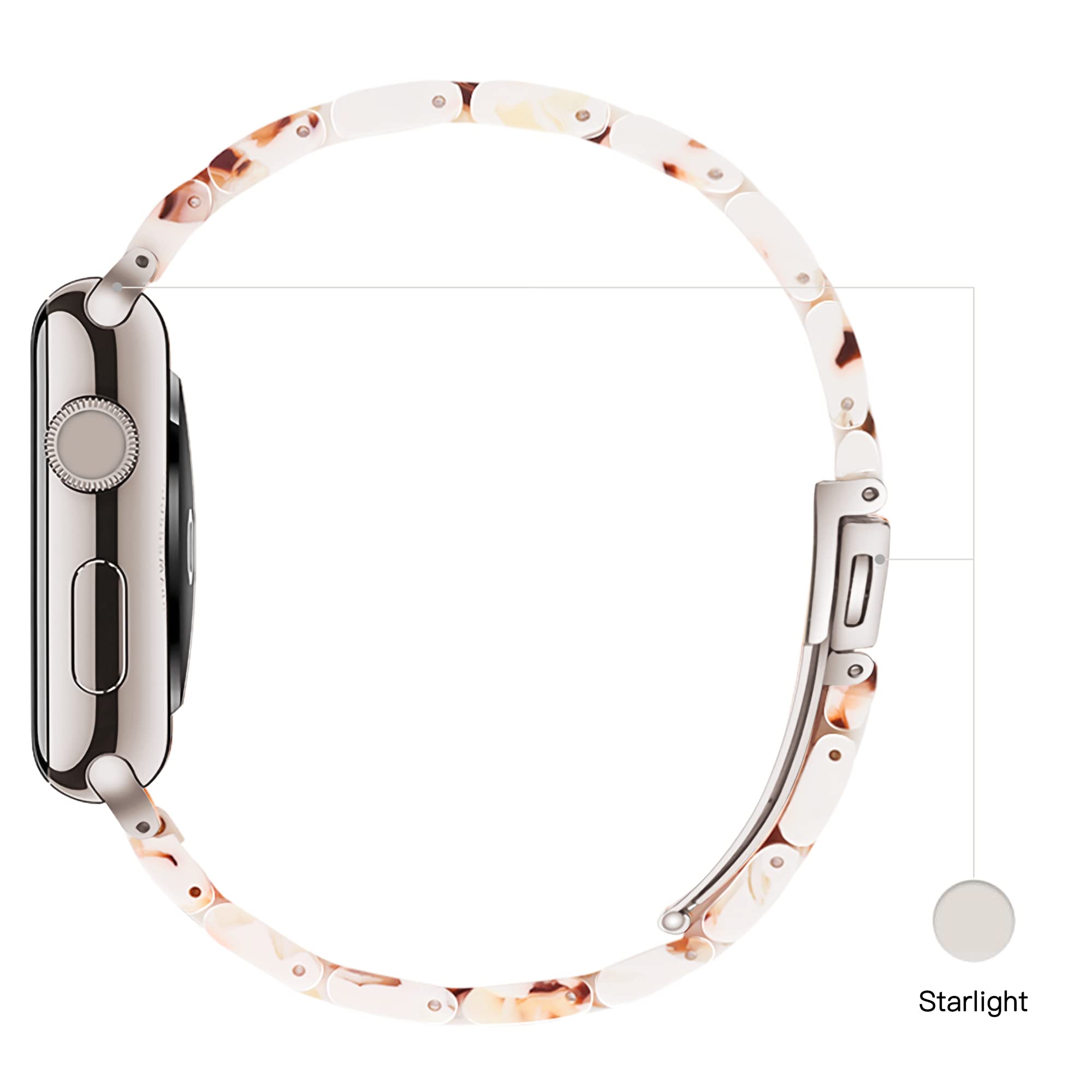 Light Apple Watch Band   Fashion Resin Apple Watch Series 10 9 8 Band Starlight Compatible With Copper Stainless Steel Buckle Fo
