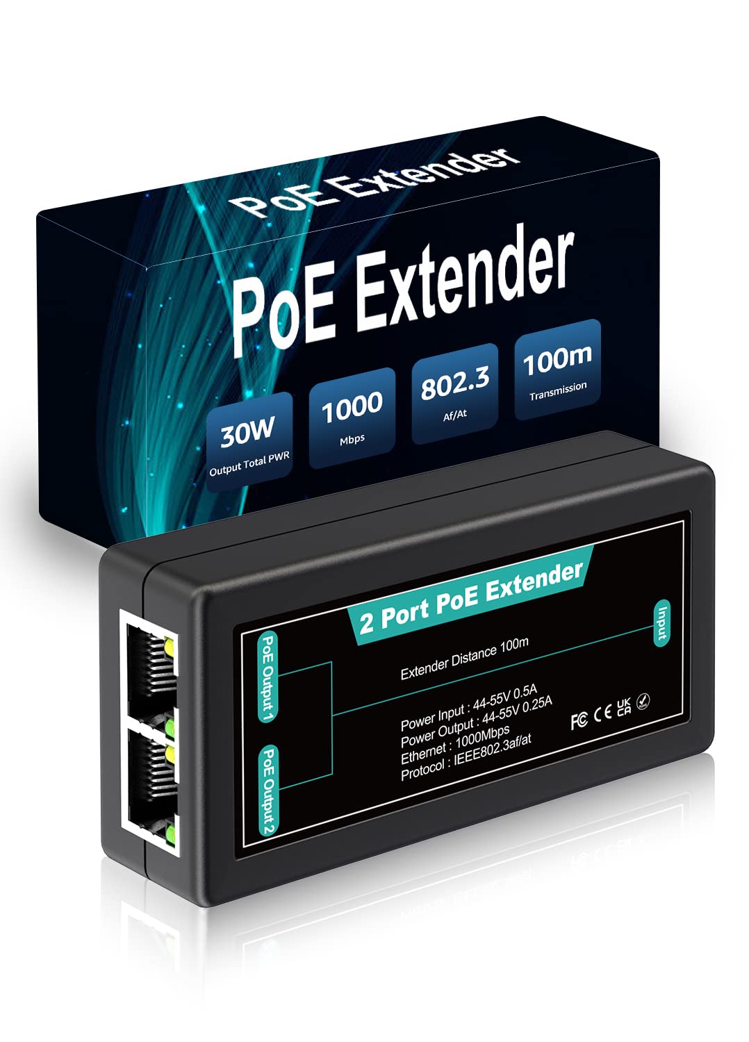 1 In 2 Out Gigabit Poe Extender, Nicgiga 2 Port Poe Repeater 100 Meters(328 Ft),Ieee 802.3Af/At Power Over Ethernet Poe Splitter