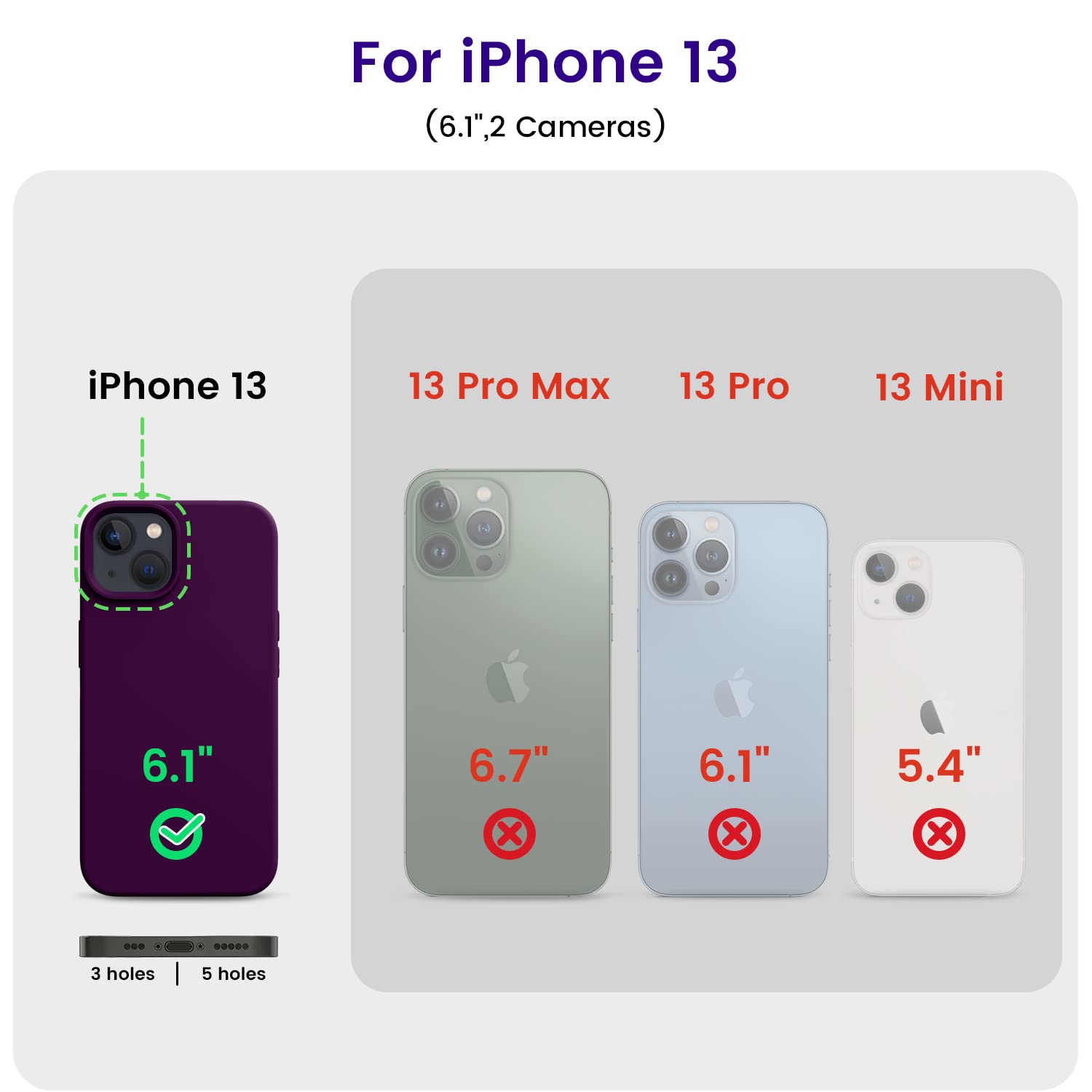 Otofly Designed For Iphone 13 Case, Silicone Shockproof Slim Thin Phone Case For Iphone 13 6.1 Inch Purple