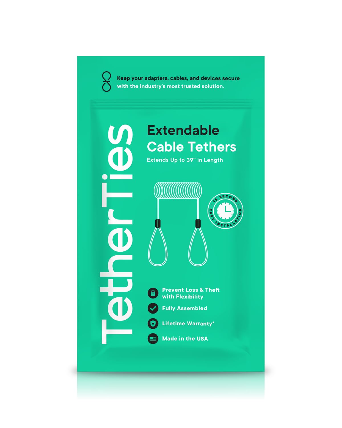 Tetherties Coils 5 Pack   Extendable, Expandable, Retractable Cable Tethers, Anti Theft Cable Locks, Security Cable With Nylon Coated Stainless Steel Wire, Free Crimping Tool, Secure Devices