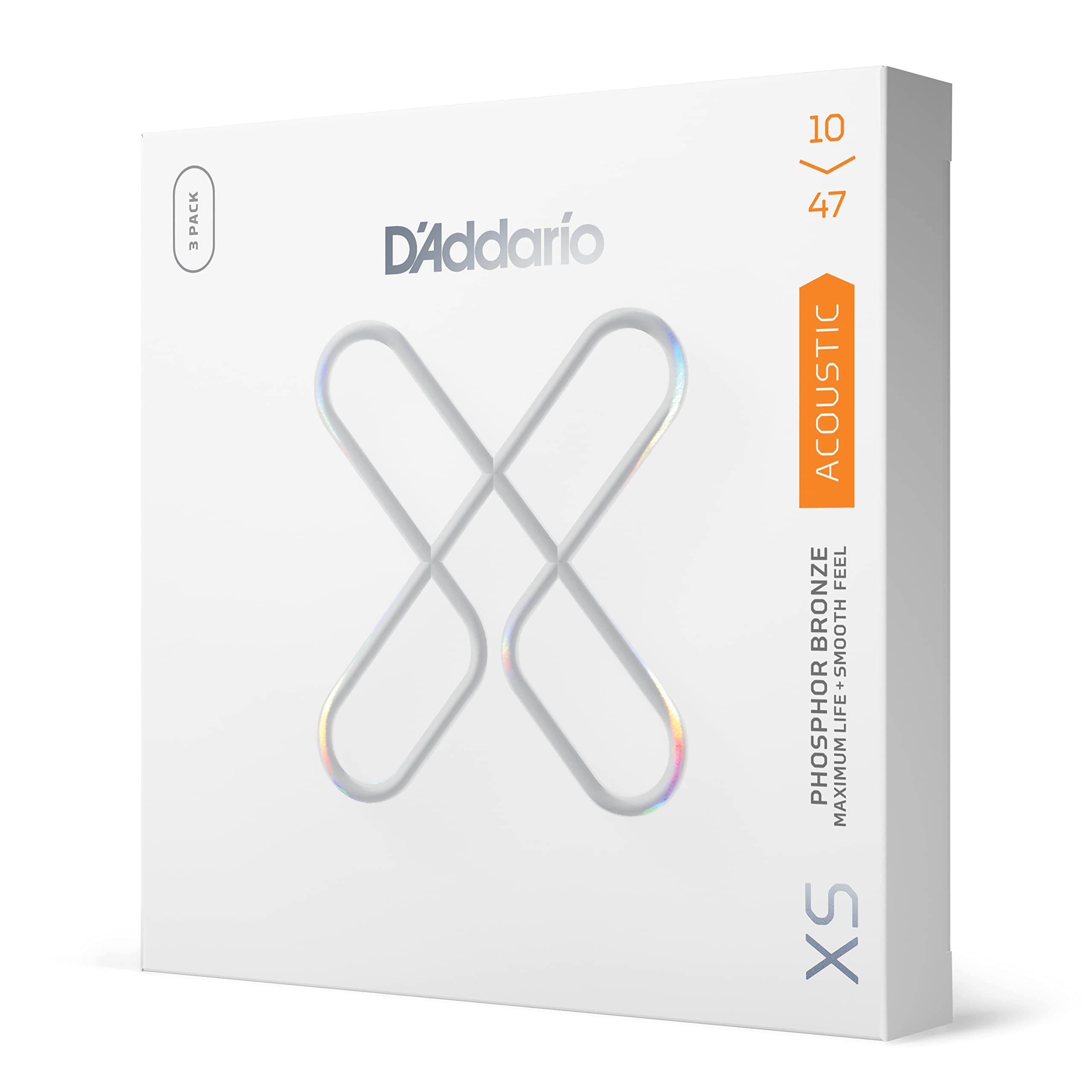 D'Addario Guitar Strings   Xs Phosphor Bronze Coated Acoustic Guitar Strings   Xsapb1047 3P   Maximum Life With Smooth Feel & Ex