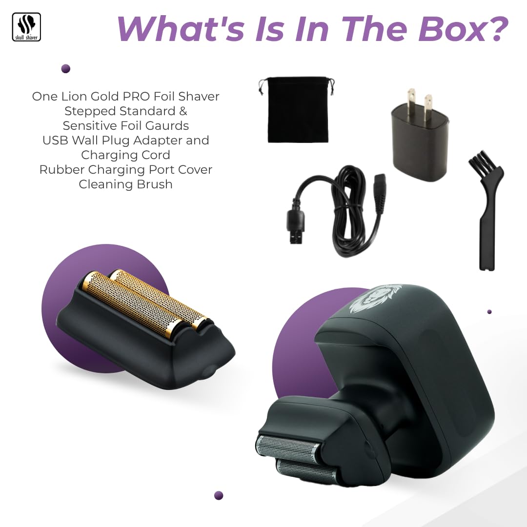 Skull Shaver One Lion Gold Pro Face Shaver For Men   Electric Shaver With Stepped Twin Foil, Ideal Holiday Gift For Men