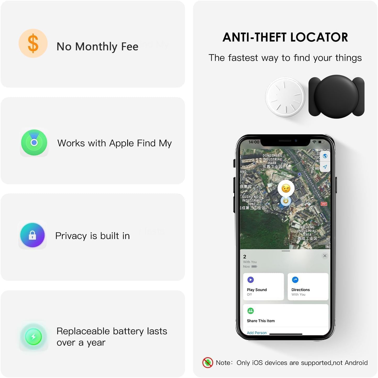 Gps Tracker For Vehicles, 2Pcs Mini Gps Tracker With Magnetic Case, Work With Find My (Ios Only), No Monthly Fee Vehicles Tracke
