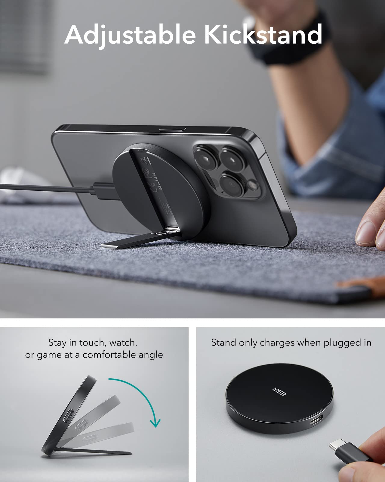 Esr For Magsafe Charger, Wireless Charger Kickstand, Charging Pad For Iphone 16/15/14/13/12 Series And Airpods 4/3/Pro/Pro 2, St