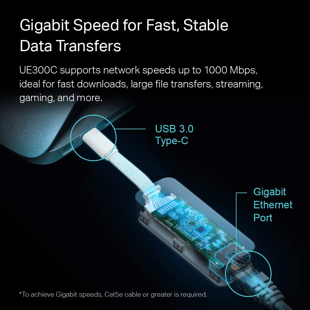 Tp-Link Usb C To Ethernet Adapter(Ue300C), Rj45 To Usb C [Thunderbolt 3/4 Compatible] Type-C Gigabit Ethernet Lan Network Adapte