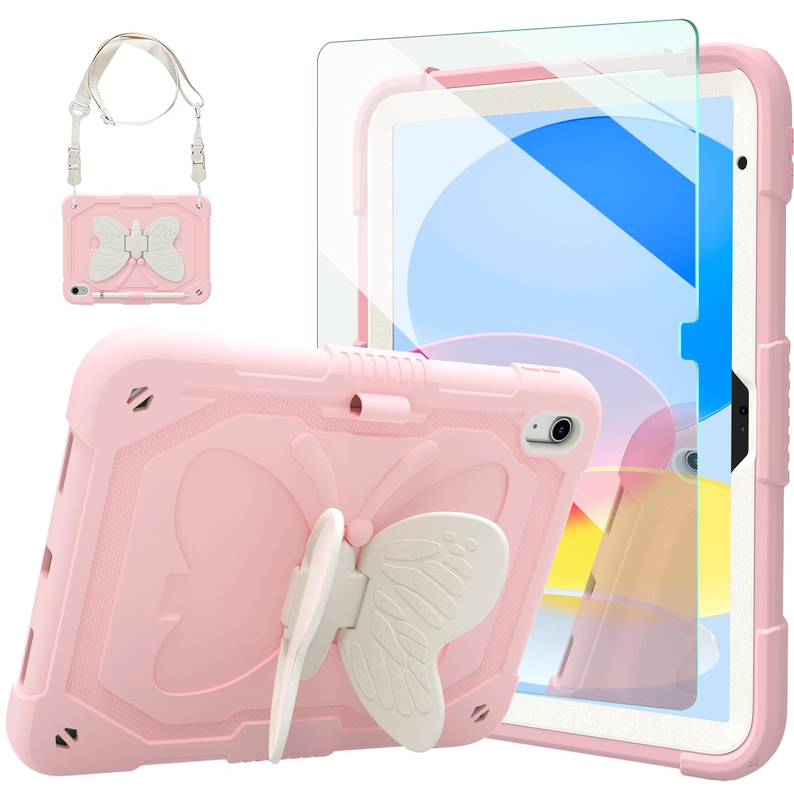 Ambison iPad 10th Generation Case 10.9 2022,with Tempered Glass Screen Protector, 10th Gen iPad Case for Kids Girls Rugged Shock